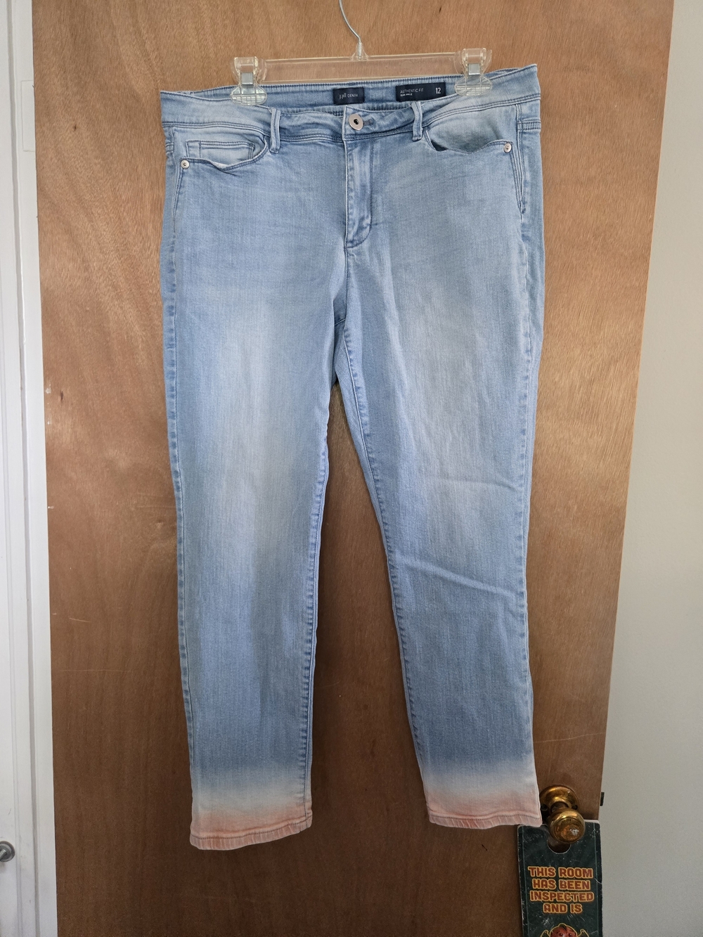 J. Jill Authentic Cut Light Wash Ankle Jeans with Pink-Dip Hem